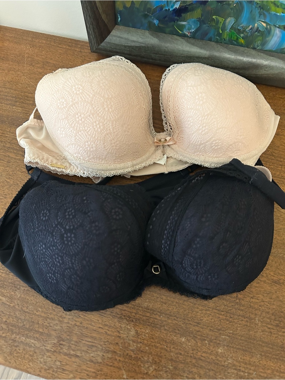 Chantelle Festivité Lace Plunge T-Shirt Bra Bundle (2) Nude Black 36D